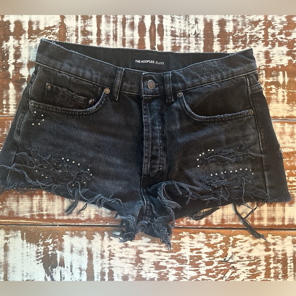 The Kooples Studded Distressed Low Rise Denim Shorts Size 2